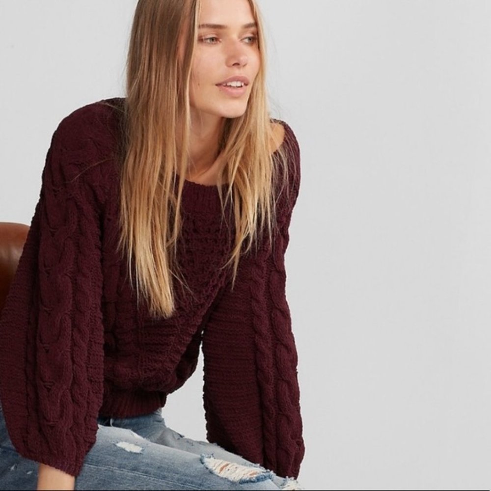 Express Cable Knit Chenille Balloon Sleeve Sweater
